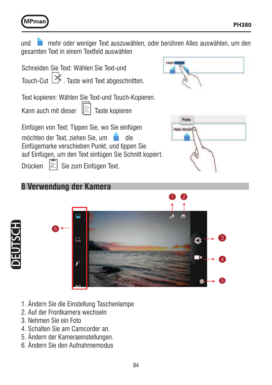 8 verwendung der kamera | Mpman PH380 User Manual | Page 84 / 108