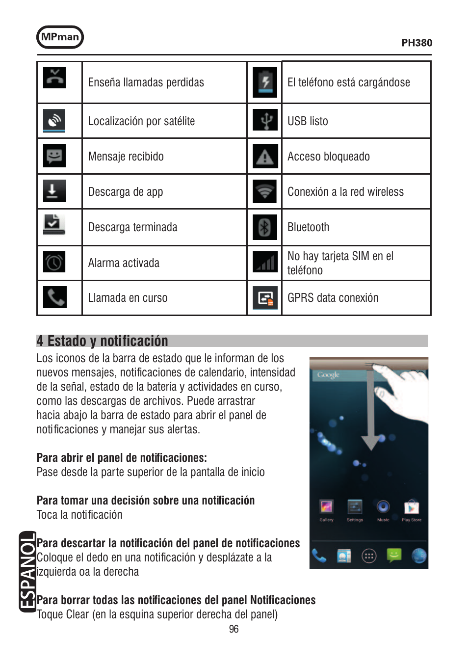 4 estado y noti ficación | Mpman PH380 User Manual | Page 96 / 108