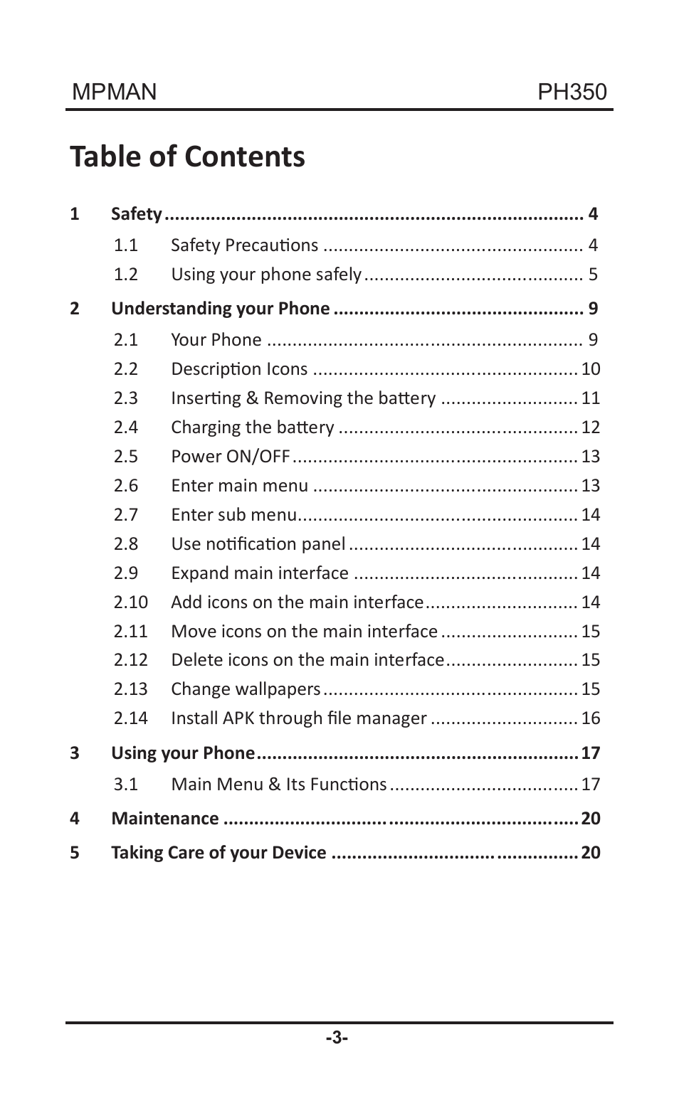 Mpman PH350 User Manual | Page 3 / 22