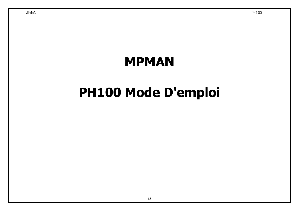 Mpman ph100 mode d'emploi | Mpman PH100 User Manual | Page 13 / 60