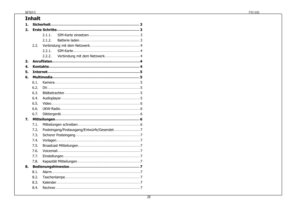 Inhalt | Mpman PH100 User Manual | Page 26 / 60