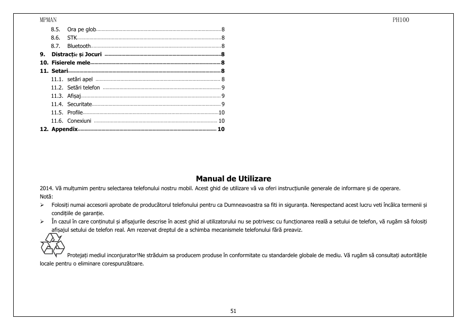 Manual de utilizare | Mpman PH100 User Manual | Page 51 / 60