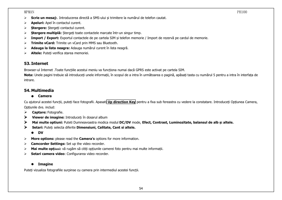Internet, Multimedia, Camera | Imagine | Mpman PH100 User Manual | Page 54 / 60