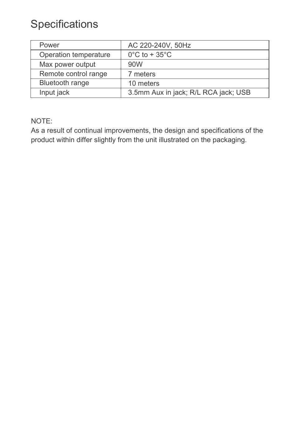 Specifications | Mpman TCD600 User Manual | Page 11 / 11