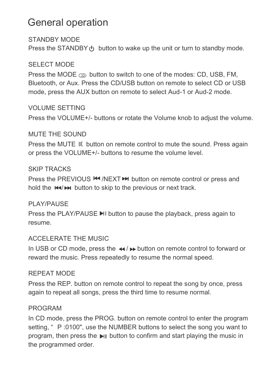 General operation | Mpman TCD600 User Manual | Page 6 / 11