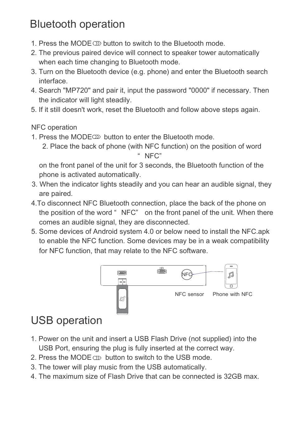 Bluetooth operation, Usb operation | Mpman TCD600 User Manual | Page 7 / 11