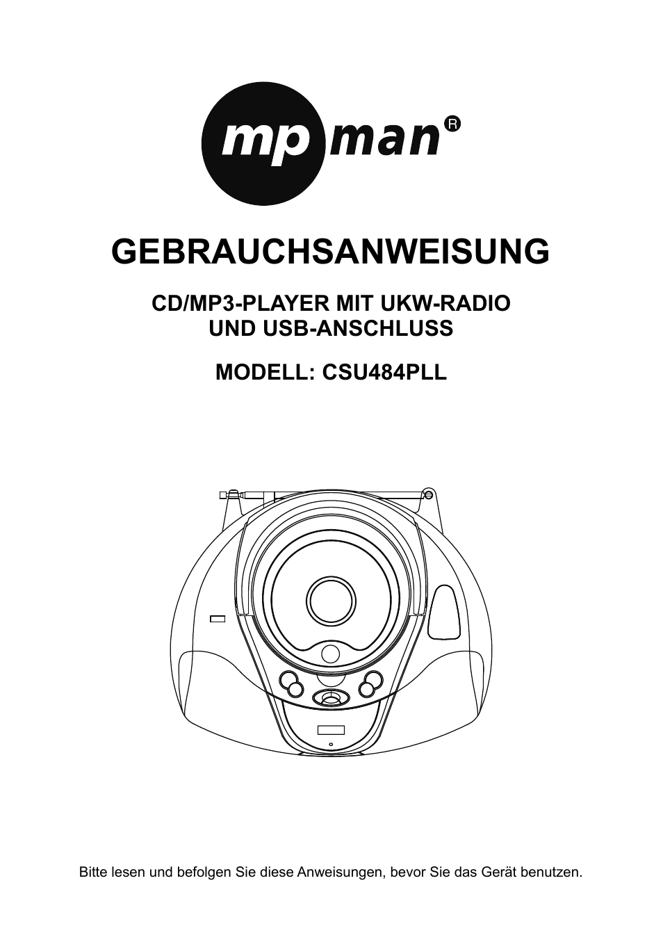 Gebrauchsanweisung, Cd/mp3-player mit ukw-radio und usb-anschluss, Modell: csu484pll | Mpman CSU484PLL User Manual | Page 13 / 36