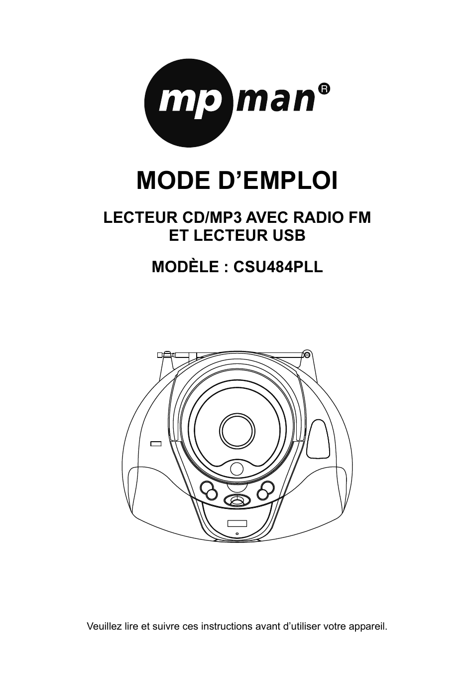 Mode d’emploi, Lecteur cd/mp3 avec radio fm et lecteur usb, Modèle : csu484pll | Mpman CSU484PLL User Manual | Page 7 / 36