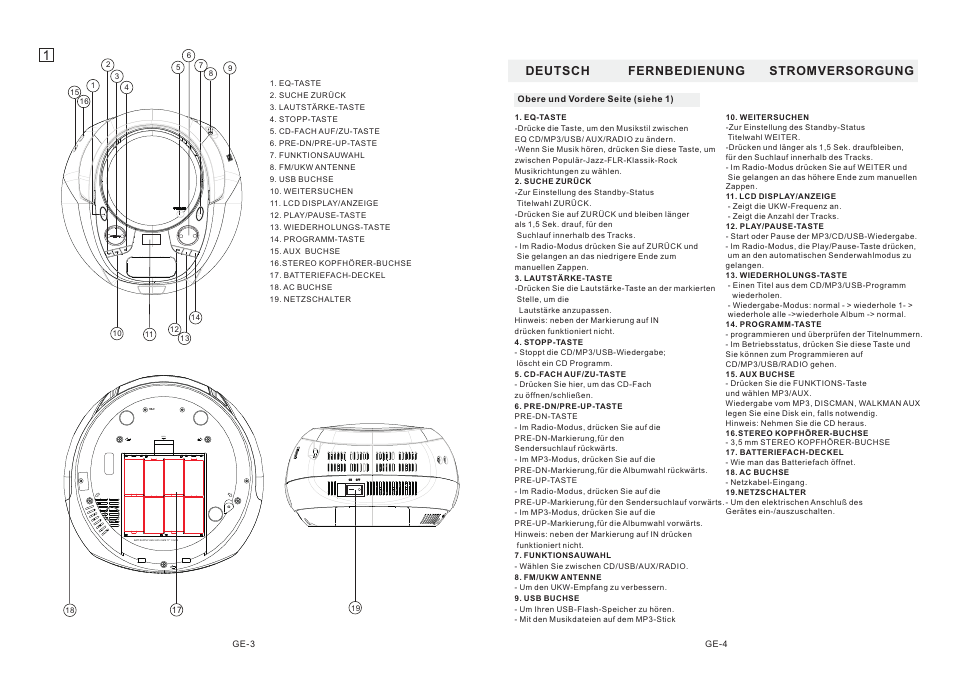 Open, Deutsch fernbedienung stromversorgung | Mpman CSU622PLL User Manual | Page 15 / 30