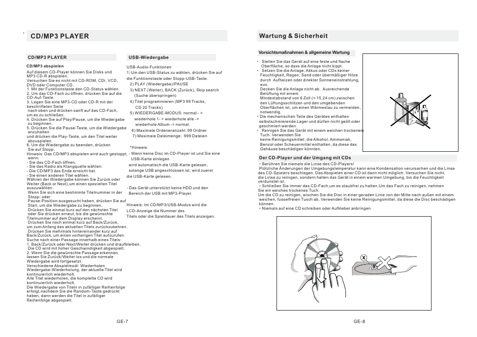 Cd/mp3 player, Wartung & sicherheit | Mpman CSU622PLL User Manual | Page 17 / 30