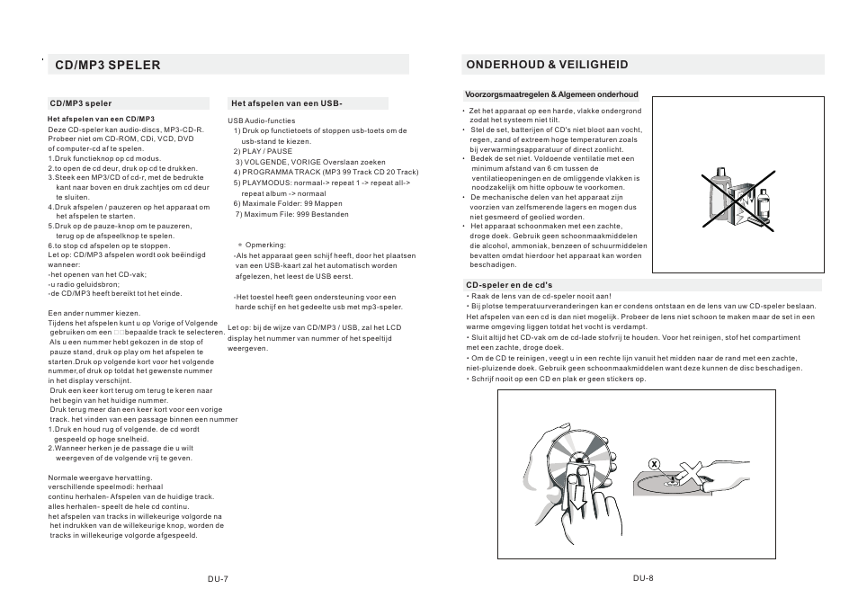 Cd/mp3 speler, Onderhoud & veiligheid | Mpman CSU622PLL User Manual | Page 23 / 30