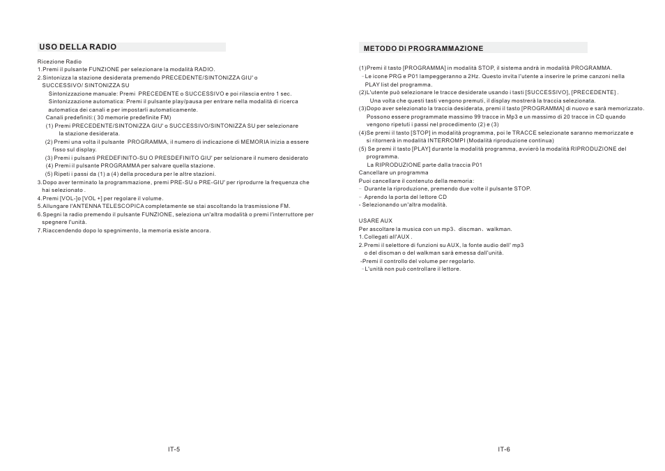 Uso della radio | Mpman CSU622PLL User Manual | Page 28 / 30