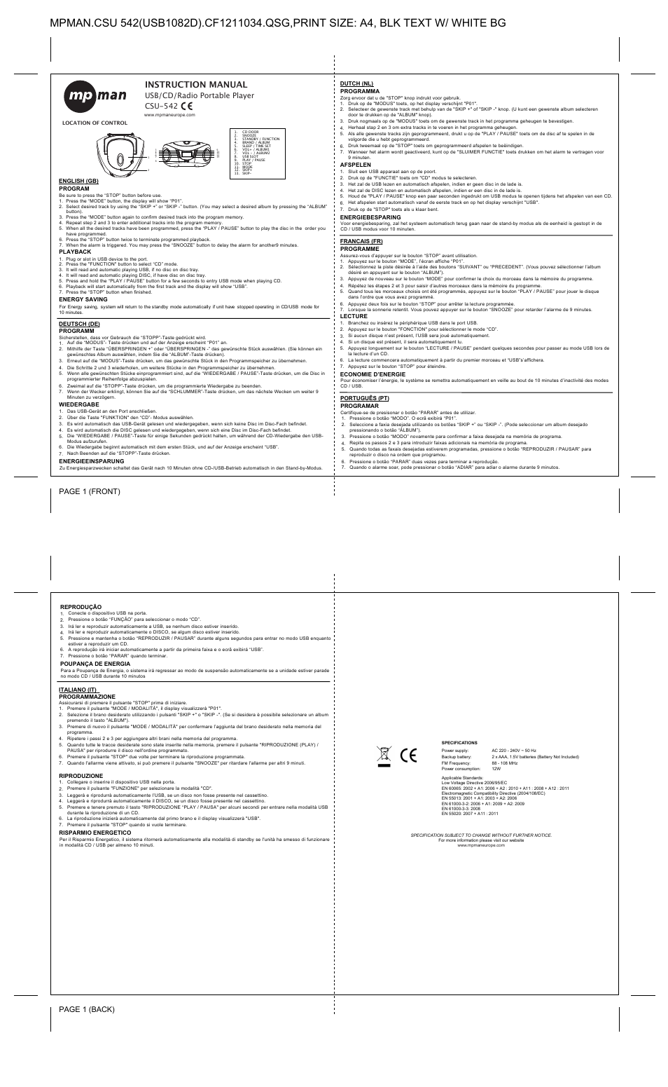 Mpman CSU542 User Manual | 1 page