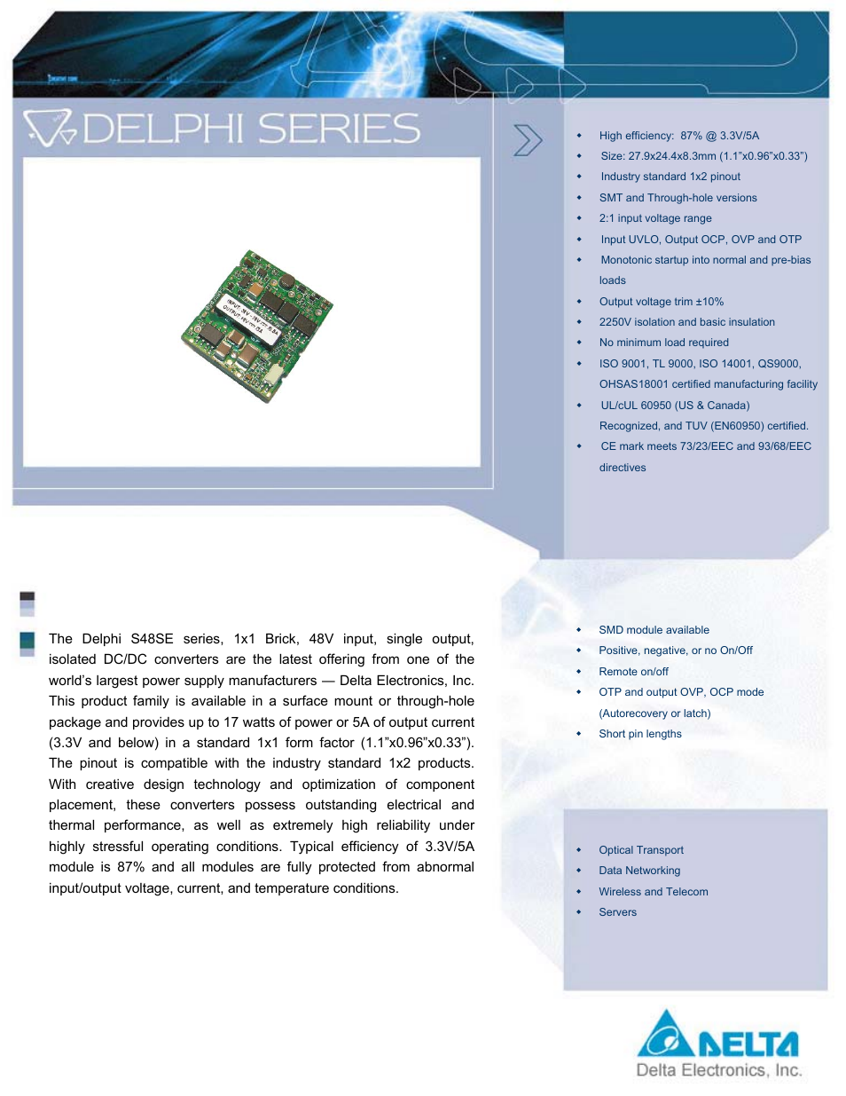 Delta Electronics Series S48SE User Manual | 2 pages
