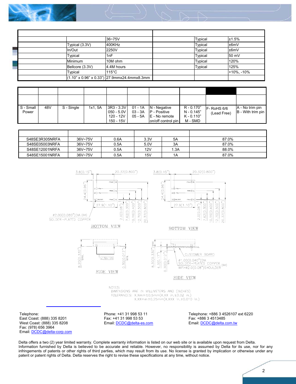 Surface-mount module through-hole module | Delta Electronics Series S48SE User Manual | Page 2 / 2