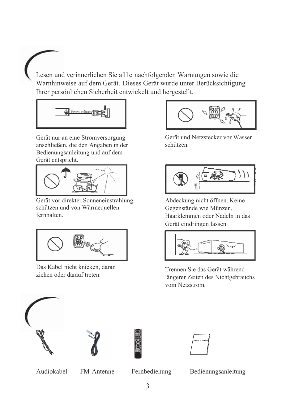 Sicherheitshinweise, Zubehör | Mpman MINI300BT User Manual | Page 38 / 116