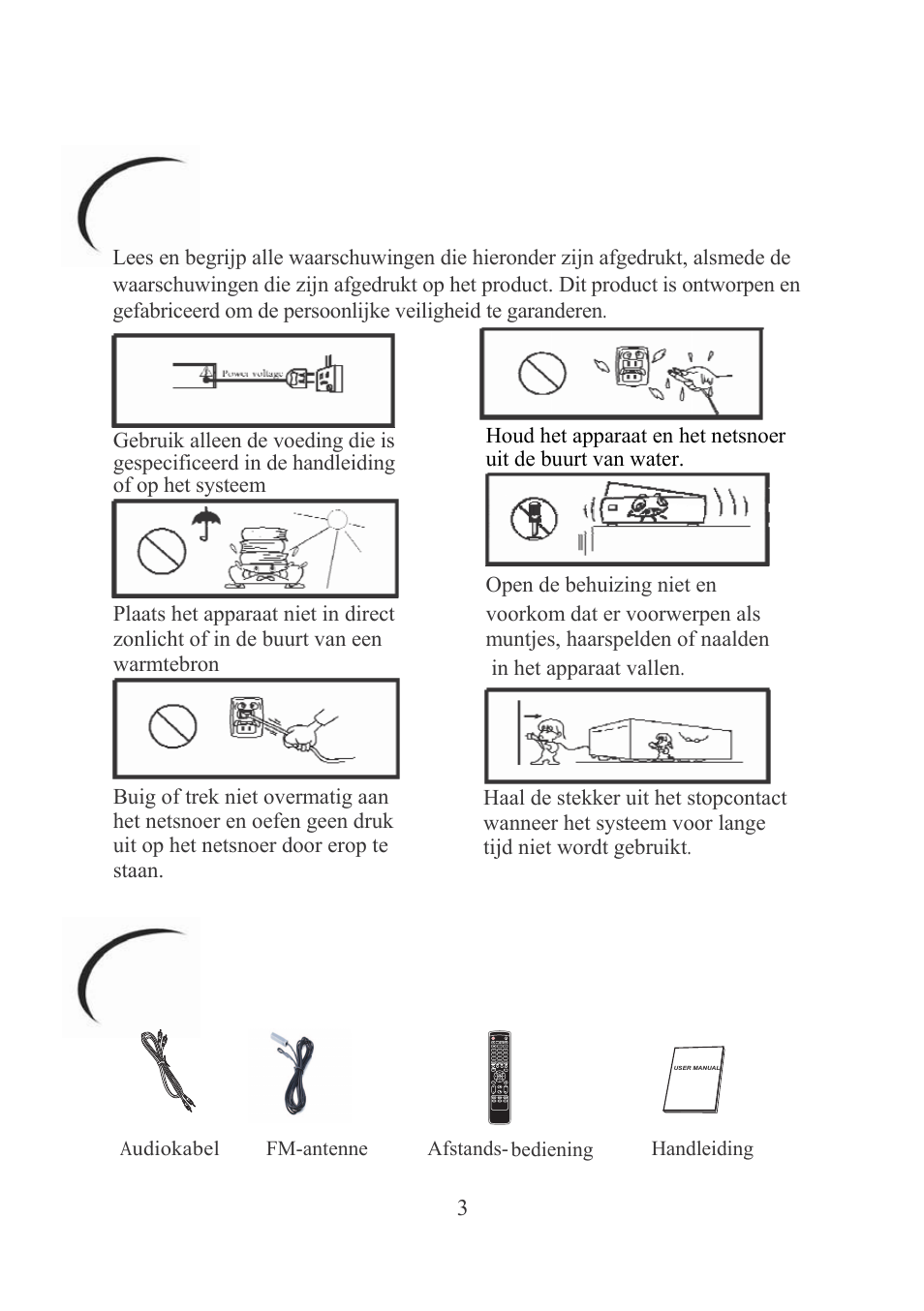 Veiligheidsinstructies, Accessoires | Mpman MINI300BT User Manual | Page 78 / 116