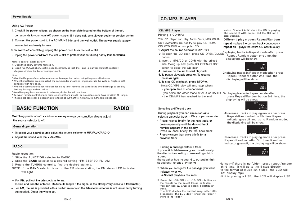 Cd / mp3 player | Mpman XRM35 User Manual | Page 4 / 7