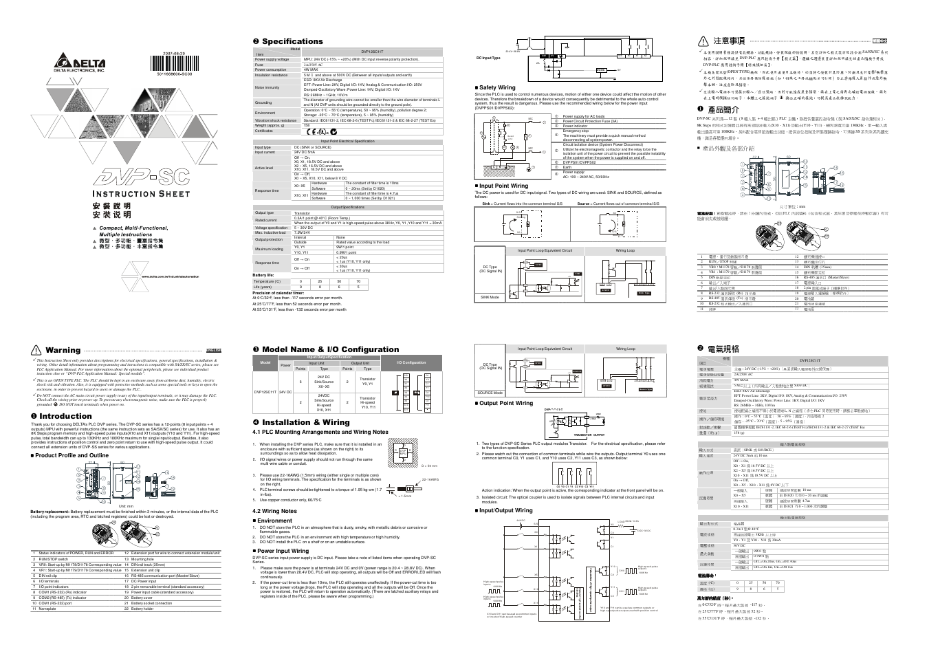 Delta Electronics Programmable Logic Controller DVP-SC User Manual | 2 pages