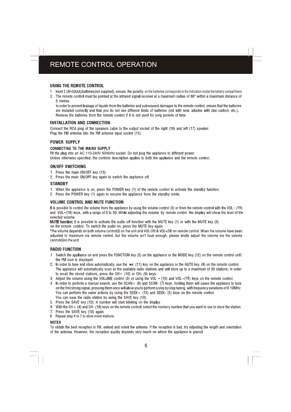 页面 6, Remote control operation | Mpman XRM6 User Manual | Page 6 / 8