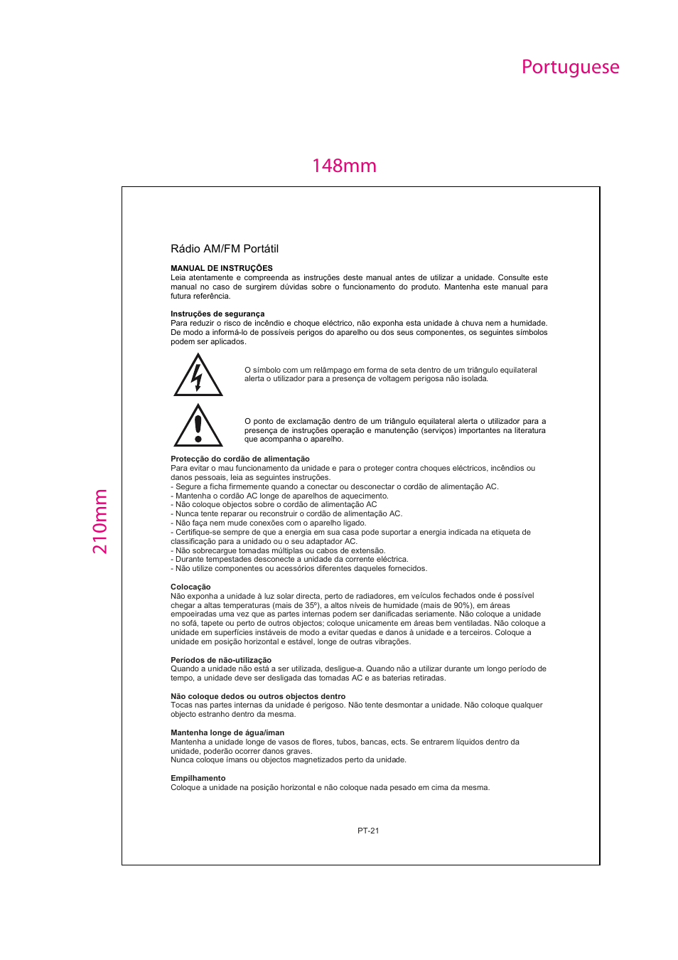 Ib -rps700 portuguese | Mpman RPS700 User Manual | Page 22 / 25