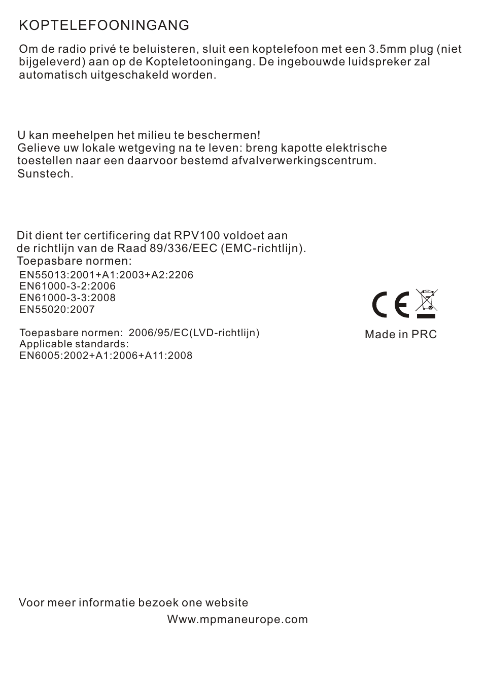 Koptelefooningang | Mpman RPV100 User Manual | Page 10 / 30
