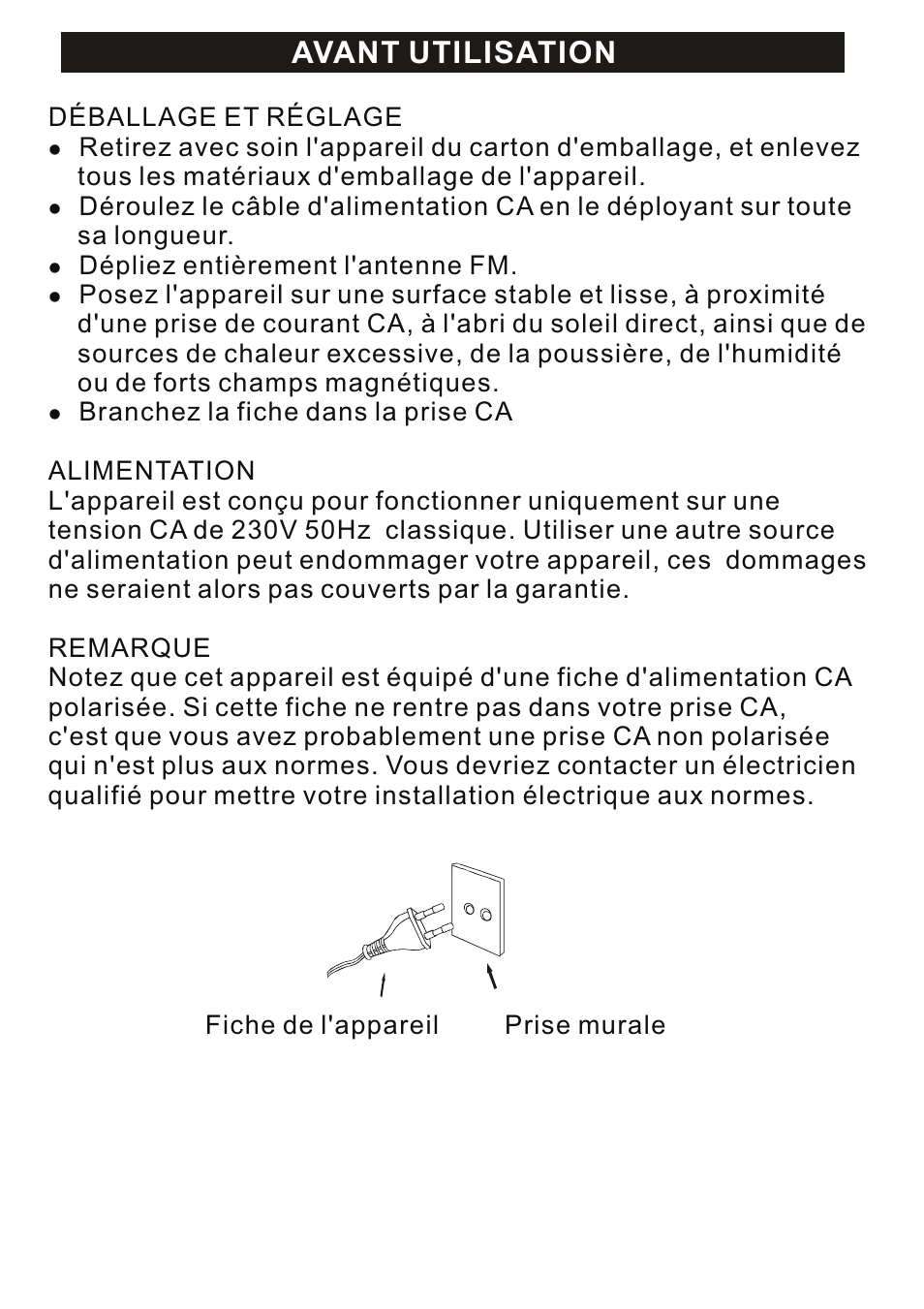Avant utilisation | Mpman RPV100 User Manual | Page 12 / 30
