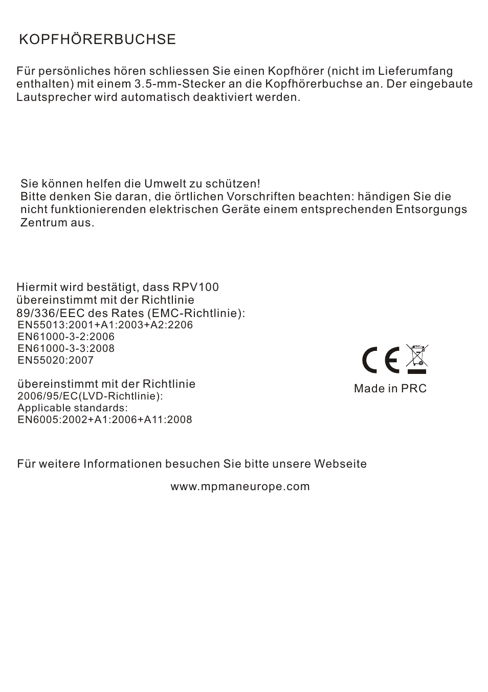 Kopfhörerbuchse | Mpman RPV100 User Manual | Page 20 / 30