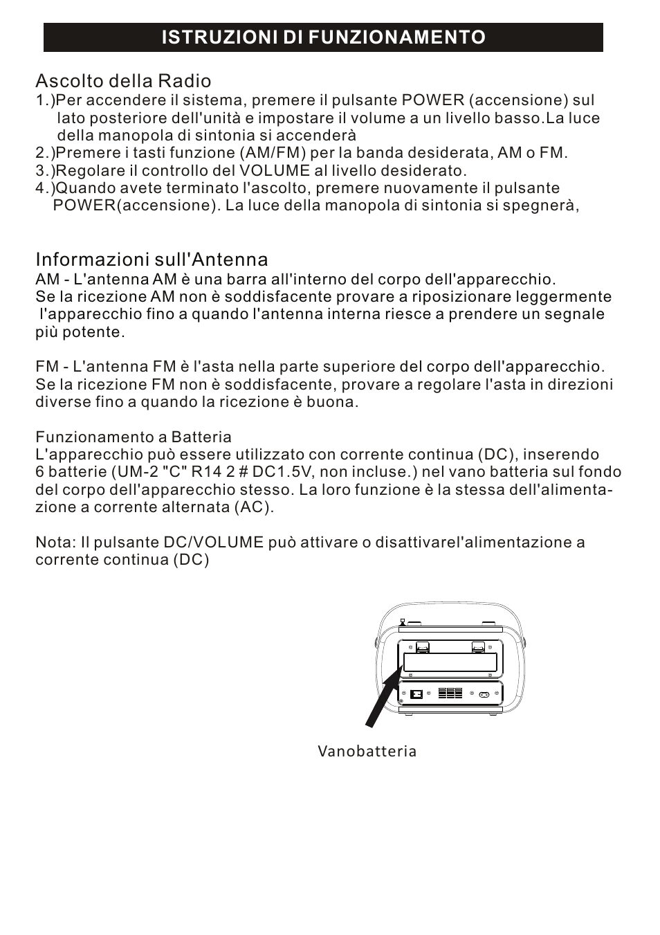 Istruzioni di funzionamento ascolto della radio, Informazioni sull'antenna | Mpman RPV100 User Manual | Page 24 / 30