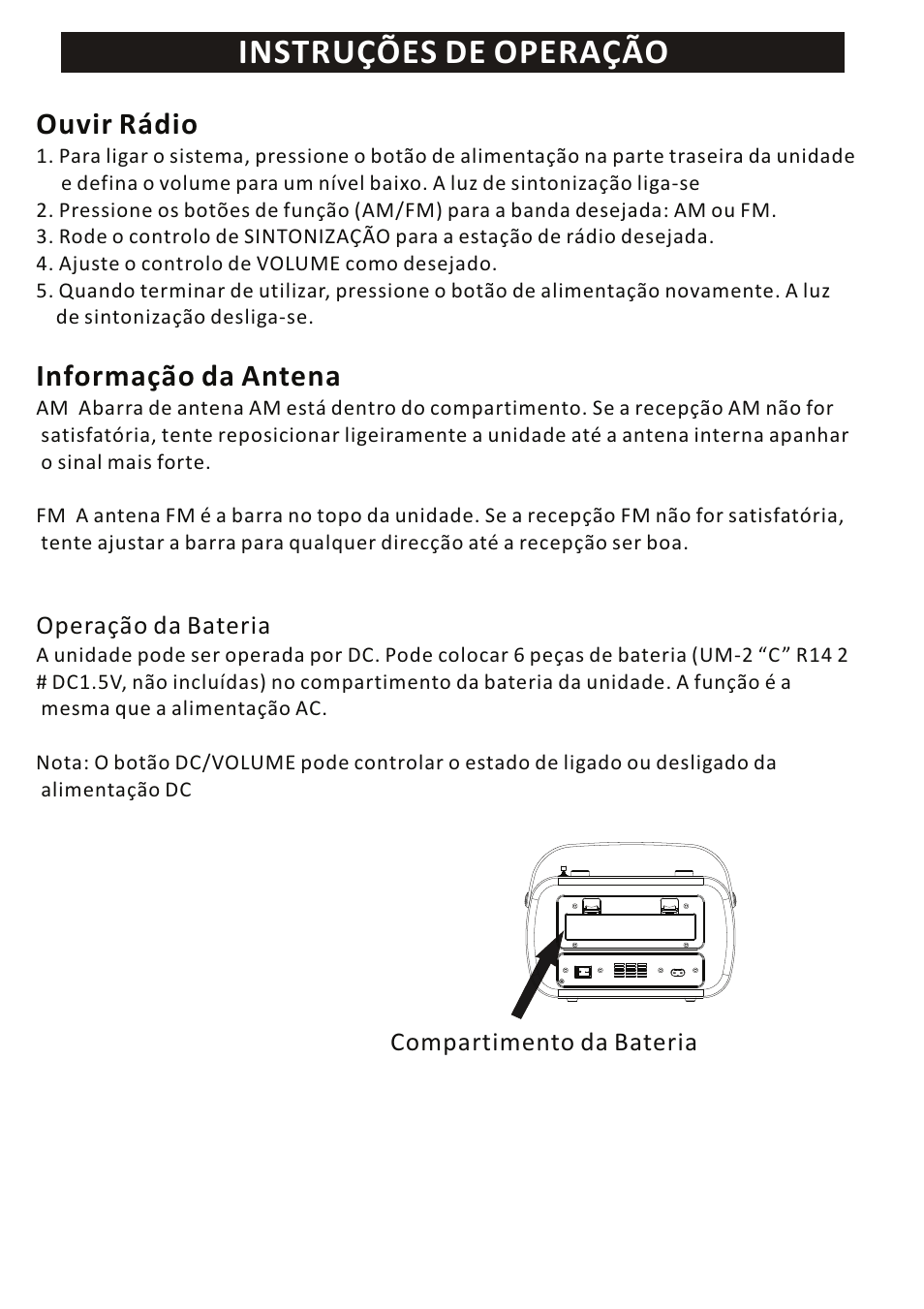Instruções de operação, Ouvir rádio, Informação da antena | Mpman RPV100 User Manual | Page 29 / 30