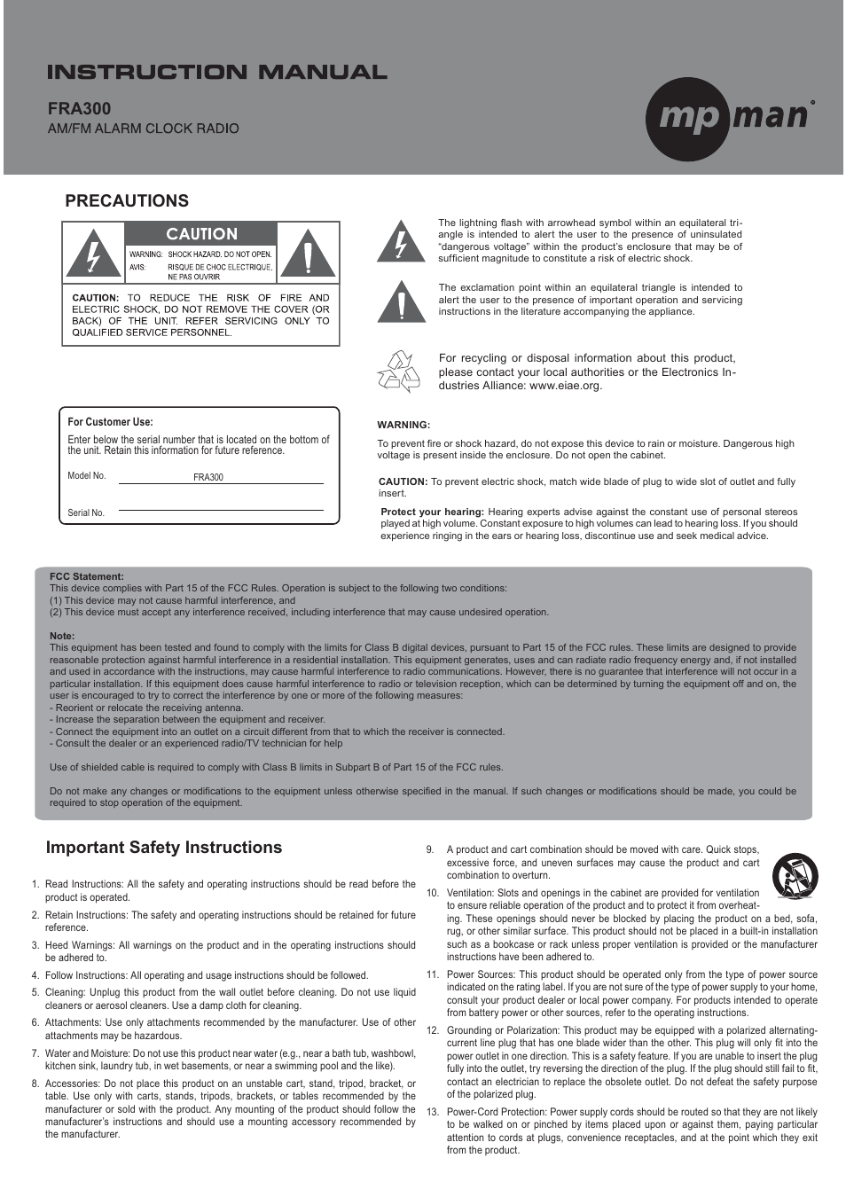 Mpman FRA300 User Manual | 3 pages