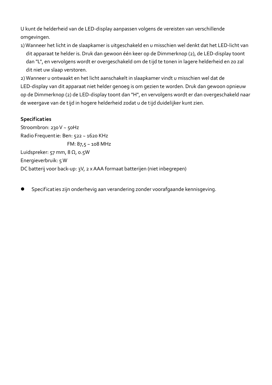 Specificaties | Mpman FRA202 User Manual | Page 47 / 58