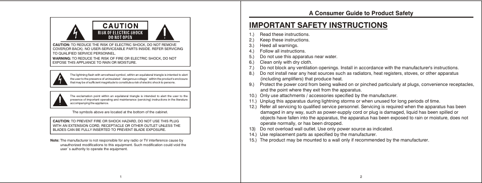 Т³гж 2, Important safety instructions, A consumer guide to product safety | Mpman FRA200 User Manual | Page 2 / 6