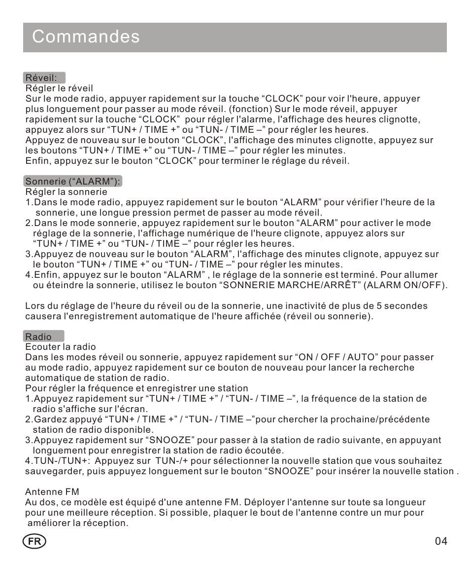 页面 11, Commandes | Mpman FRA102 User Manual | Page 11 / 32