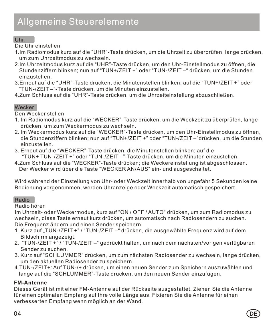 页面 16, Allgemeine steuerelemente | Mpman FRA102 User Manual | Page 16 / 32