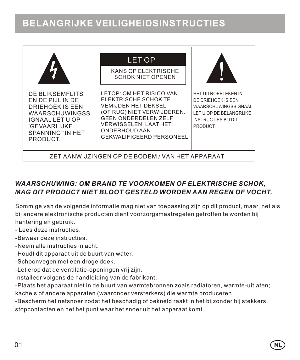 页面 18, Belangrijke veiligheidsinstructies, Let op | Mpman FRA102 User Manual | Page 18 / 32