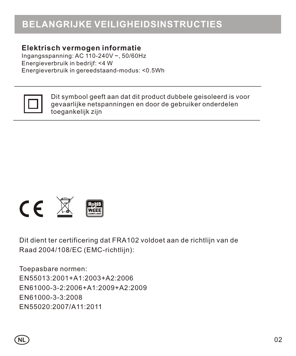 页面 19, Belangrijke veiligheidsinstructies | Mpman FRA102 User Manual | Page 19 / 32