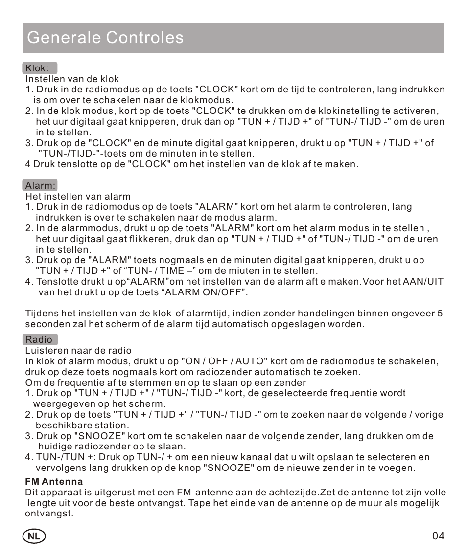 页面 21, Generale controles | Mpman FRA102 User Manual | Page 21 / 32