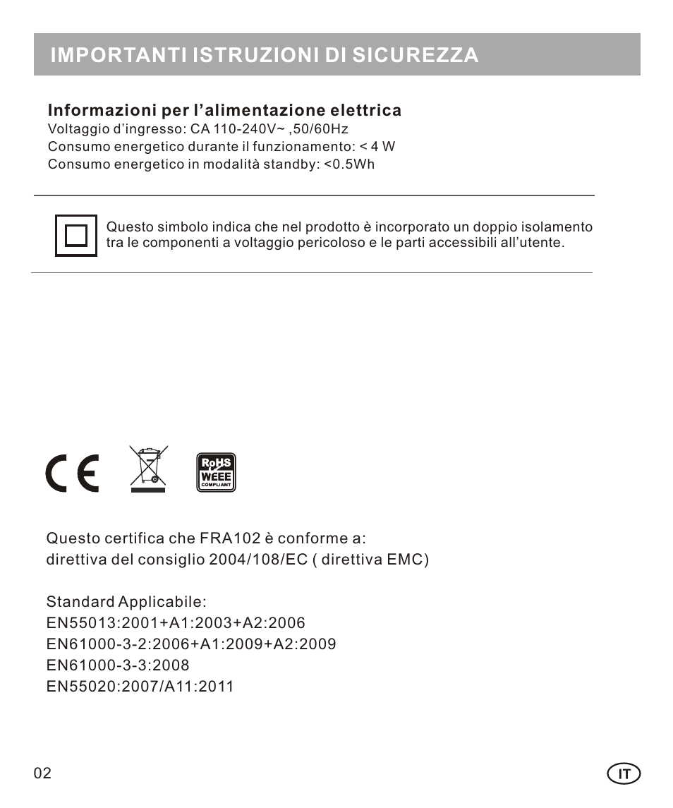 页面 24, Importanti istruzioni di sicurezza | Mpman FRA102 User Manual | Page 24 / 32