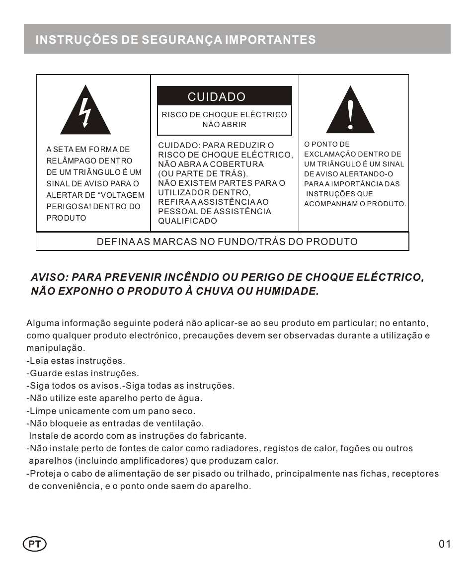 页面 28, Cuidado, Instruções de segurança importantes | Mpman FRA102 User Manual | Page 28 / 32