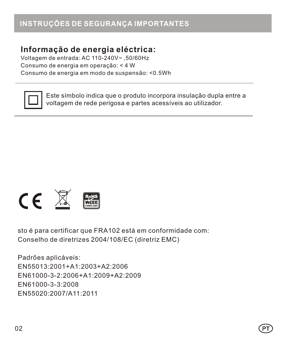 页面 29, Informação de energia eléctrica | Mpman FRA102 User Manual | Page 29 / 32