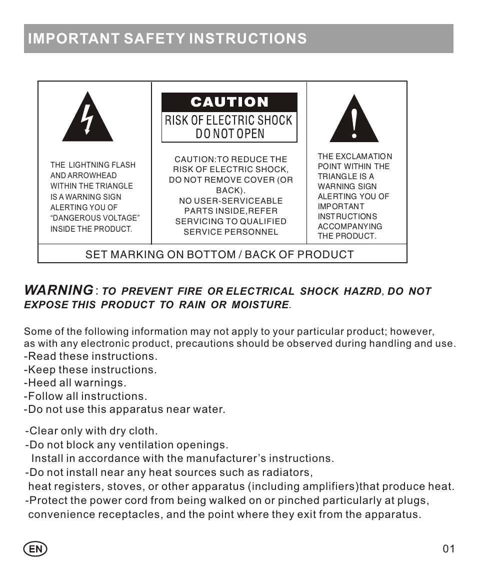 页面 3, Important safety instructions, Warning | Mpman FRA102 User Manual | Page 3 / 32