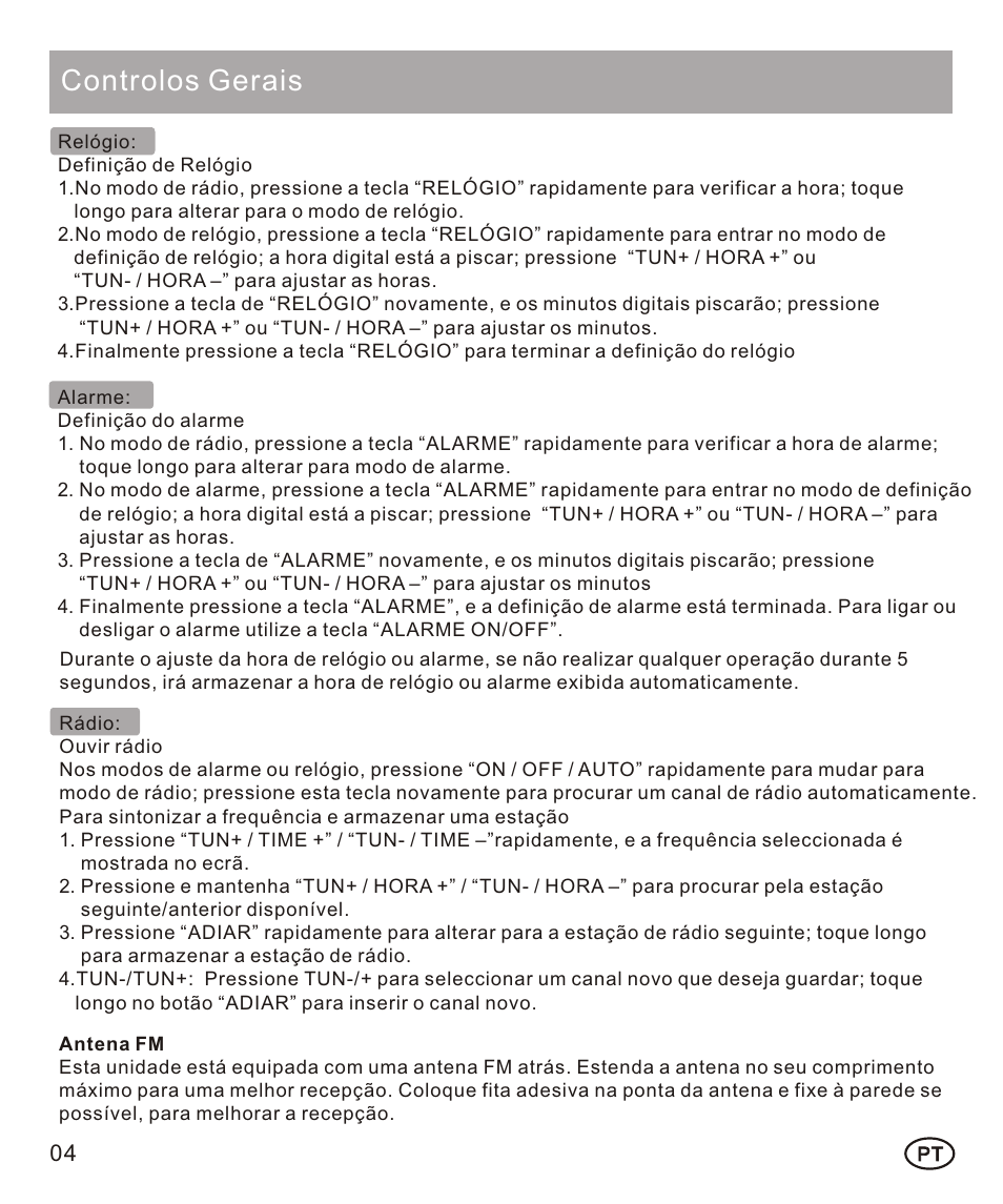 页面 31, Controlos gerais | Mpman FRA102 User Manual | Page 31 / 32