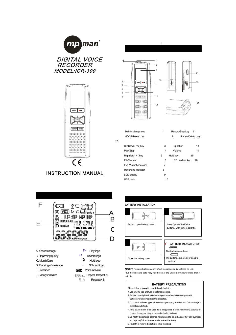 Mpman ICR300 User Manual | 6 pages