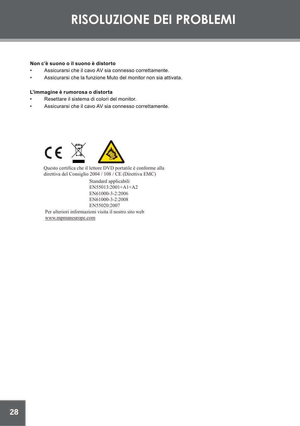 Risoluzione dei problemi | Mpman PDV2000 User Manual | Page 112 / 141