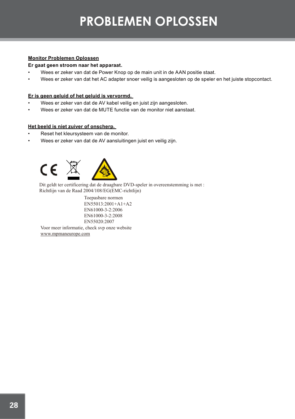 Problemen oplossen | Mpman PDV2000 User Manual | Page 140 / 141