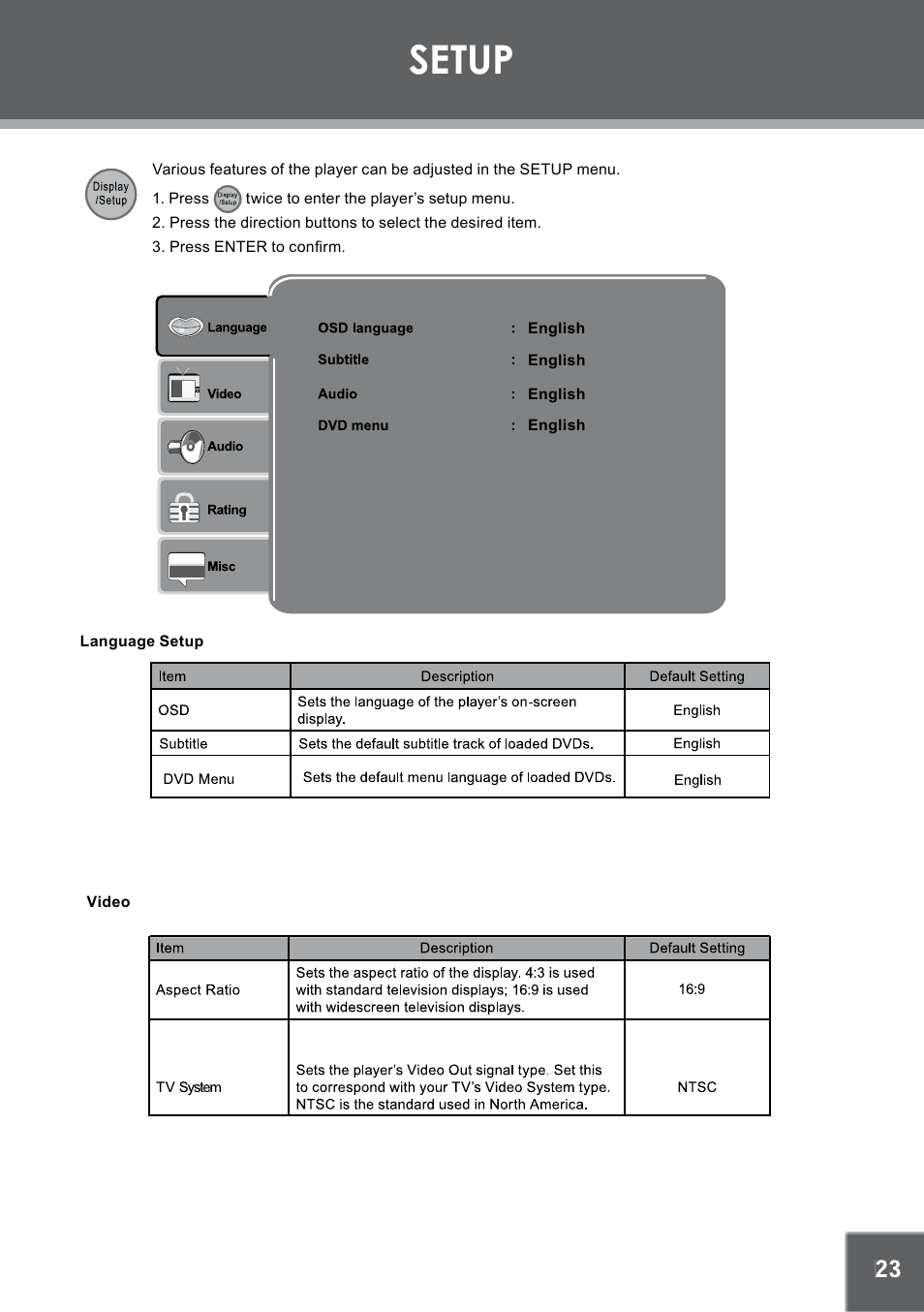 Setup | Mpman PDV2000 User Manual | Page 23 / 141