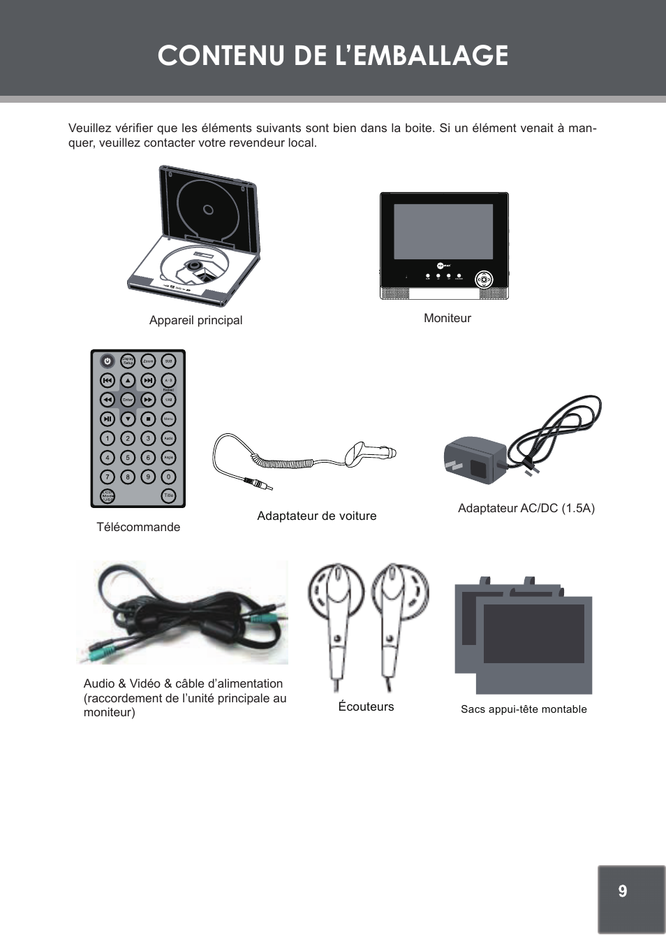 Contenu de l’emballage | Mpman PDV2000 User Manual | Page 37 / 141