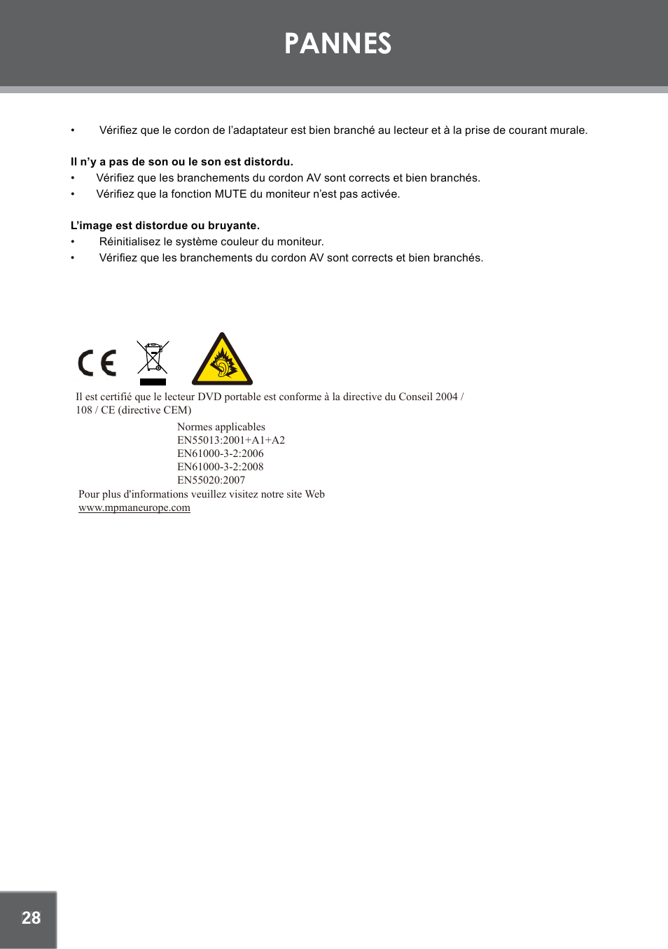 Pannes | Mpman PDV2000 User Manual | Page 56 / 141