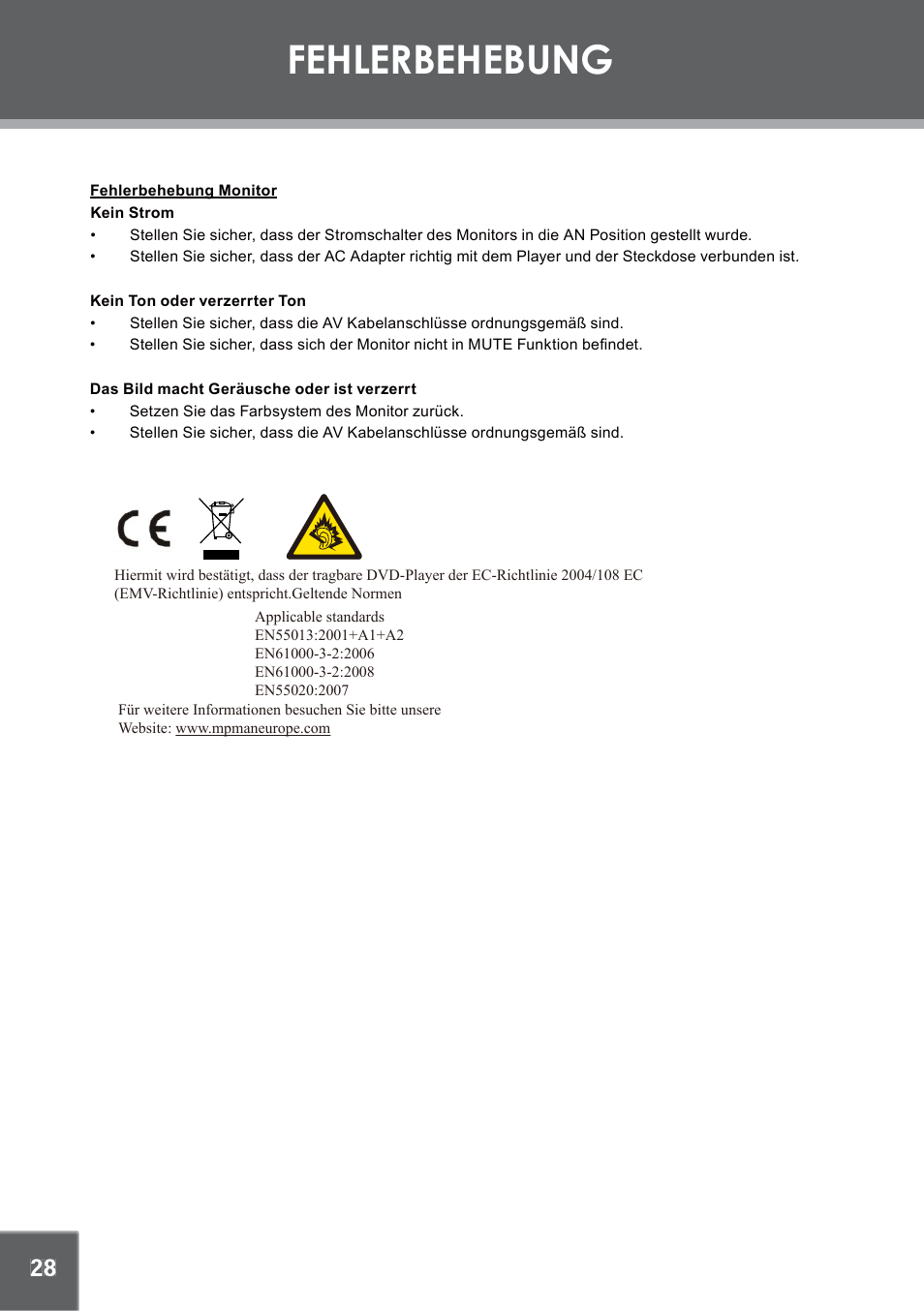 Fehlerbehebung | Mpman PDV2000 User Manual | Page 84 / 141
